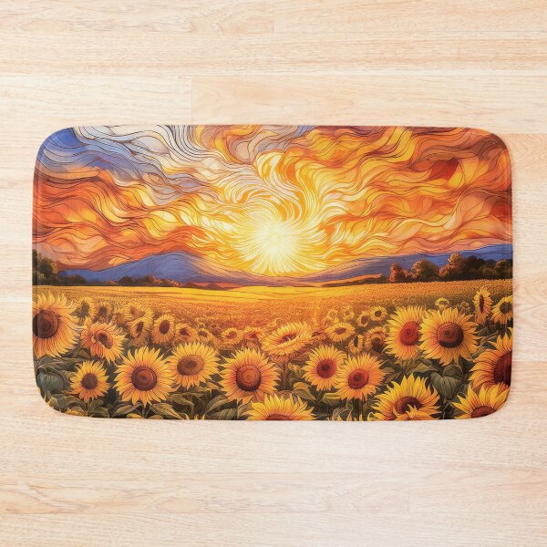 Item preview, A dense field of sunflowers, with swirling sky and intense yellows and oranges. designed and sold by HEMRO.