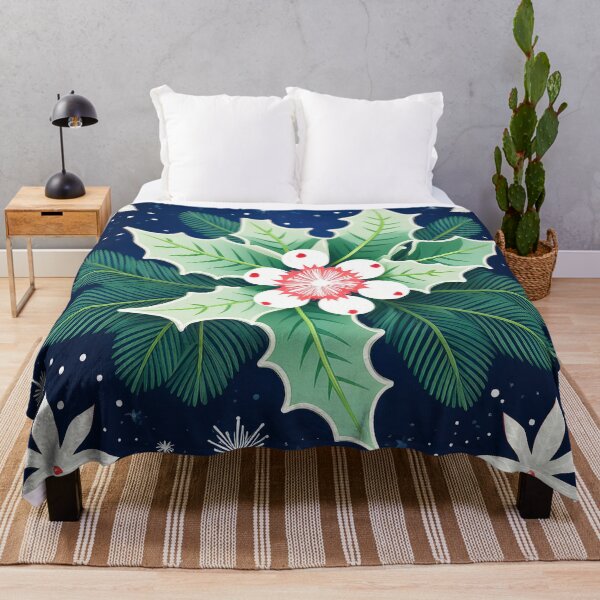 Item preview, A holly and mistletoe, with swirling snowflakes and a starry sky in the background. designed and sold by HEMRO.
