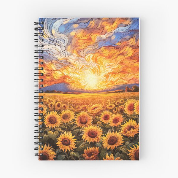 Item preview, A dense field of sunflowers, with swirling sky and intense yellows and oranges. designed and sold by HEMRO.