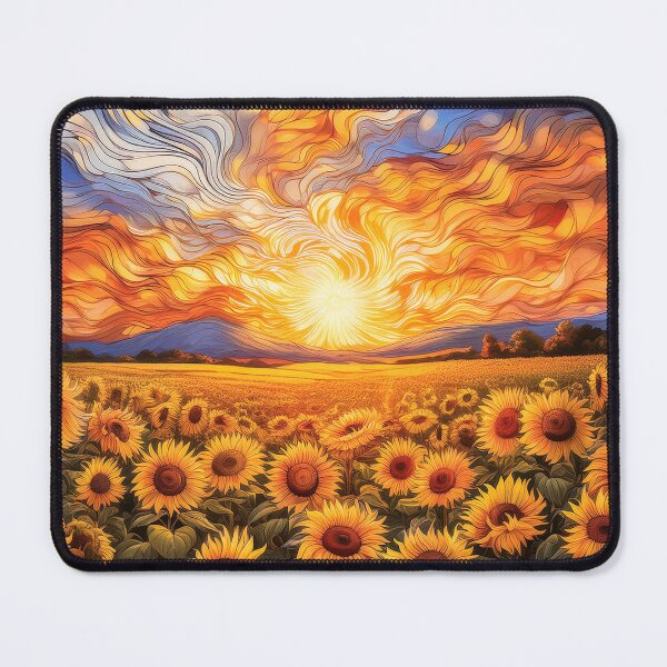 Item preview, A dense field of sunflowers, with swirling sky and intense yellows and oranges. designed and sold by HEMRO.