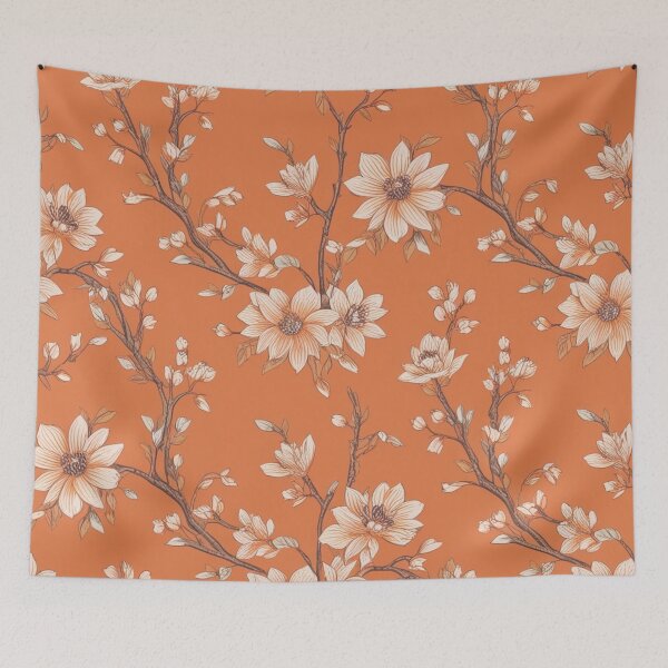 Item preview, Light Orange Flowers Willows On Construction Orange Background designed and sold by burbankdesigns.