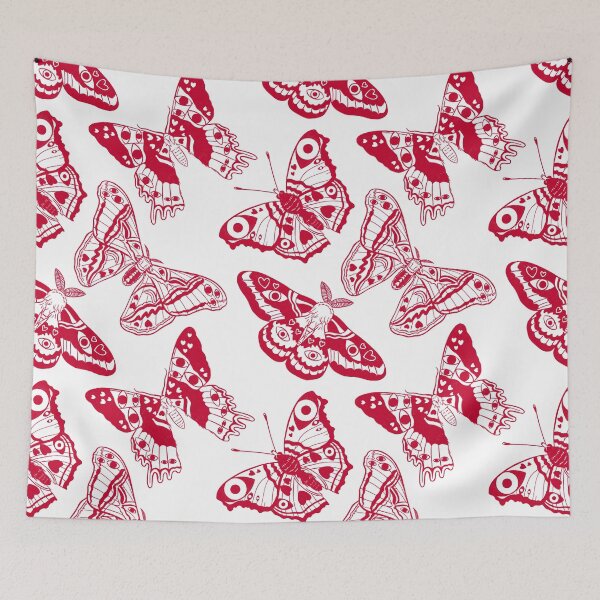 Item preview, Creepy Moth And Butterfly Pattern Red And White designed and sold by Katariina Purru.