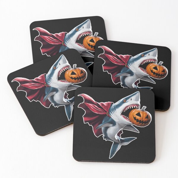Item preview, Shark Eats Pumpkin Halloween Shark with Cape designed and sold by Quirky Shirts.