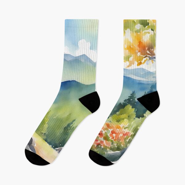Item preview, Watercolor Mountain in Spring Bloom  designed and sold by CalmnessbyChoice.
