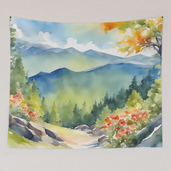 Item preview, Watercolor Mountain in Spring Bloom  designed and sold by CalmnessbyChoice.