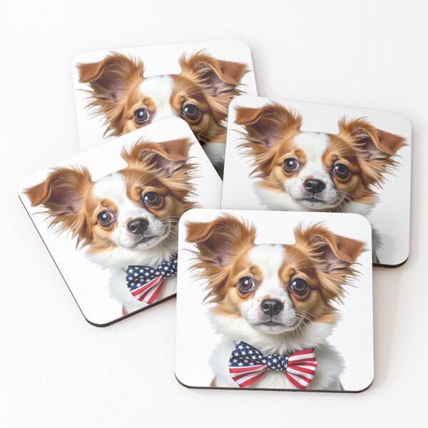 Item preview, Funny cool Papillon dog wearing a USA flag bow tie designed and sold by LazyOwlStore.