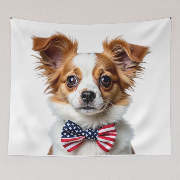 Item preview, Funny cool Papillon dog wearing a USA flag bow tie designed and sold by LazyOwlStore.