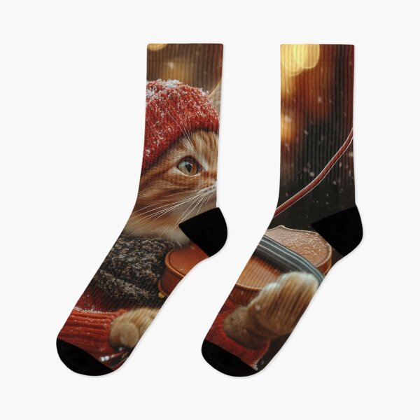 Item preview, Cute Cat Playing Violin in the Snow - Christmas Market designed and sold by pixal-shop.