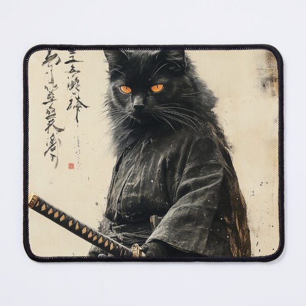 Artikelvorschau, Schwarzer Samurai-Katze - Epische Katzenkunst entworfen und verkauft von pixal-shop.