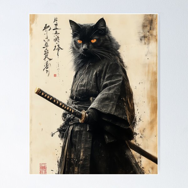 Item preview, Black Samurai Cat - Epic Feline Art designed and sold by pixal-shop.