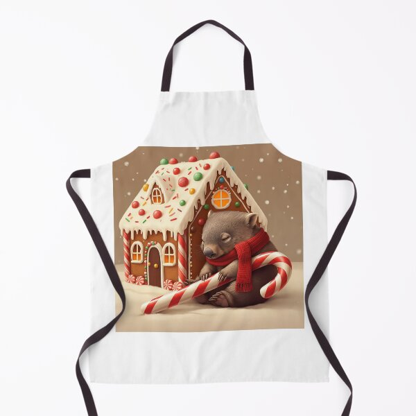 Item preview, Sleeping Wombat with Candy Cane by Gingerbread House in Winter Scene designed and sold by WhimsyCanvasPrints.