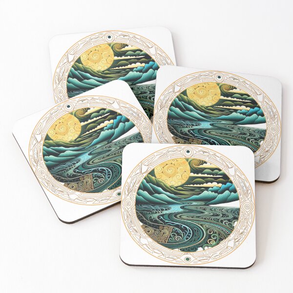 Item preview, Mystical Landscape: River, Mountains, and Sun Art designed and sold by CultDigHoriz.