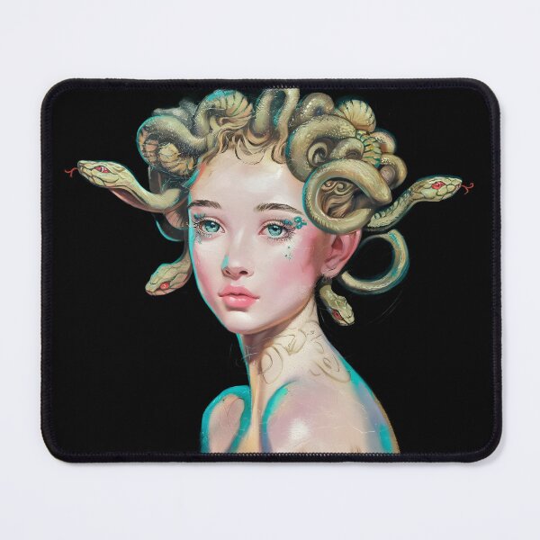 Item preview, Her Hair Consists of Snakes with Art Nouveau Patterns and Red Eyes, Framing Her Face designed and sold by macadolie.