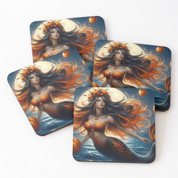 Item preview, Halloween Pumpkin Mermaid In The Night Ocean No.2 designed and sold by DreamagineArtDesign.