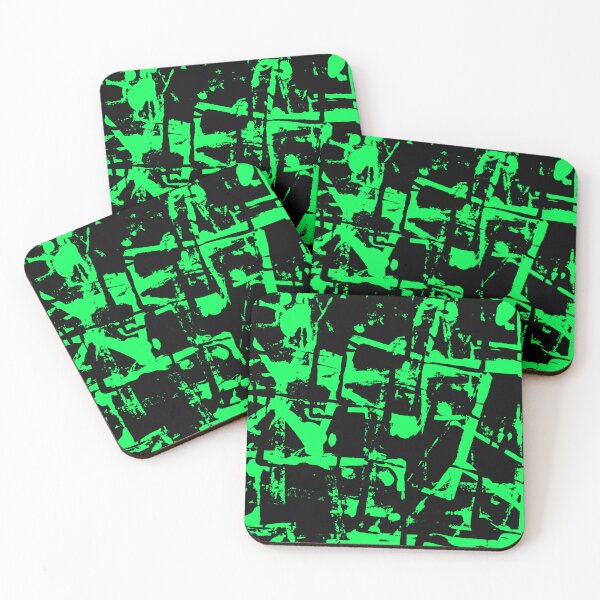 Item preview, Black and Green Square Outline Right Angle Print Making Hand Painted Pattern Texture #1 designed and sold by BadgerCastle.