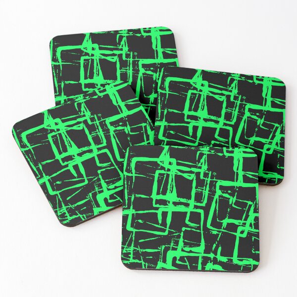 Item preview, Black and Green Square Outline Right Angle Print Making Hand Painted Pattern Texture #2 designed and sold by BadgerCastle.