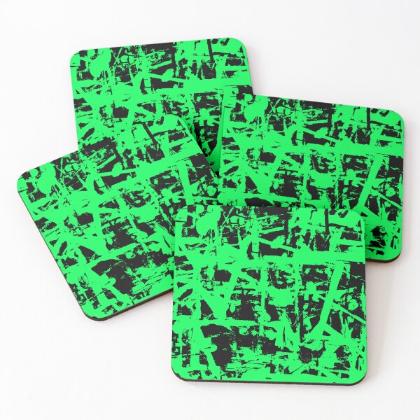 Item preview, Black and Green Square Outline Right Angle Print Making Hand Painted Pattern Texture #3 designed and sold by BadgerCastle.