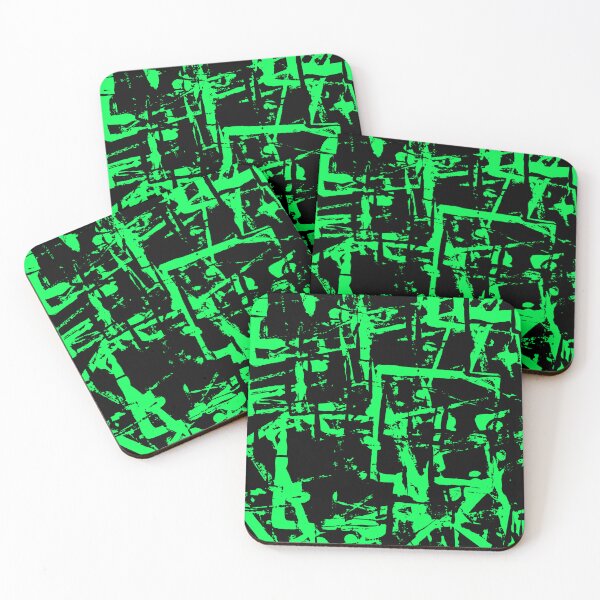 Item preview, Black and Green Square Outline Right Angle Print Making Hand Painted Pattern Texture #4 designed and sold by BadgerCastle.