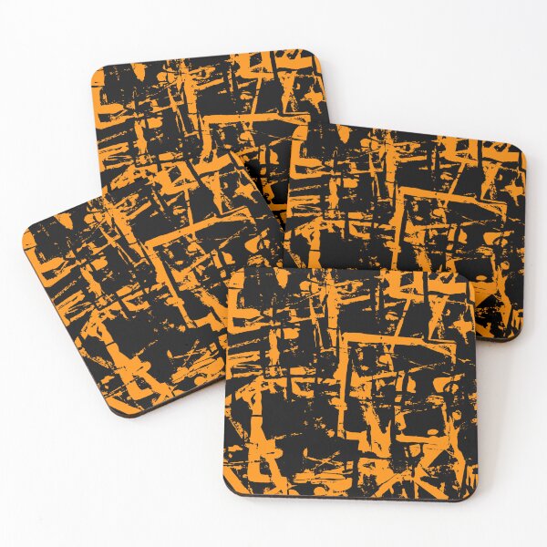 Item preview, Black and Orange Square Outline Right Angle Print Making Hand Painted Pattern Texture #1 designed and sold by BadgerCastle.