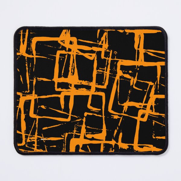 Item preview, Black and Orange Square Outline Right Angle Print Making Hand Painted Pattern Texture #2 designed and sold by BadgerCastle.