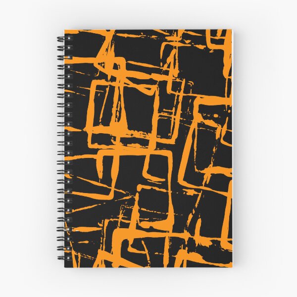 Item preview, Black and Orange Square Outline Right Angle Print Making Hand Painted Pattern Texture #2 designed and sold by BadgerCastle.