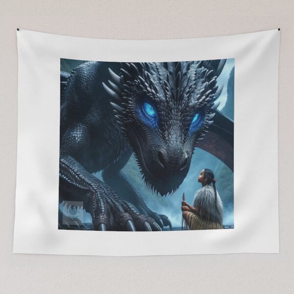 Item preview, Māori Girl and Her Black Dragon - Bond of Strength and Magic designed and sold by Te-Ane.