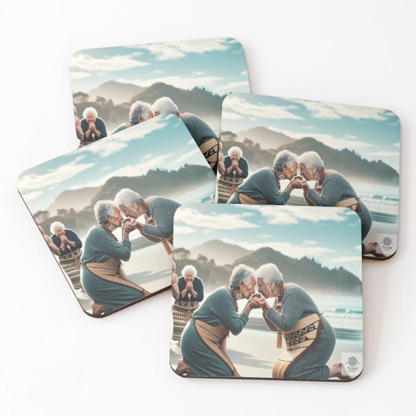 Item preview, Māori Wahine Elders Hongi on the Beach - Embrace of Tradition and Unity designed and sold by Te-Ane.
