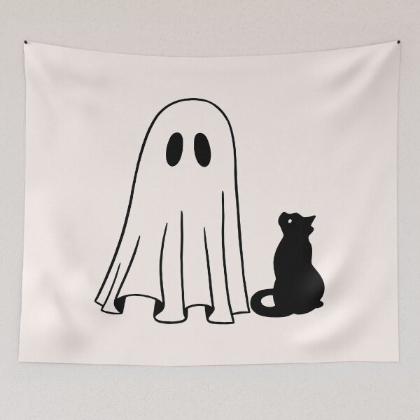 Item preview, black kitten stares at ghost designed and sold by Neadoodles.