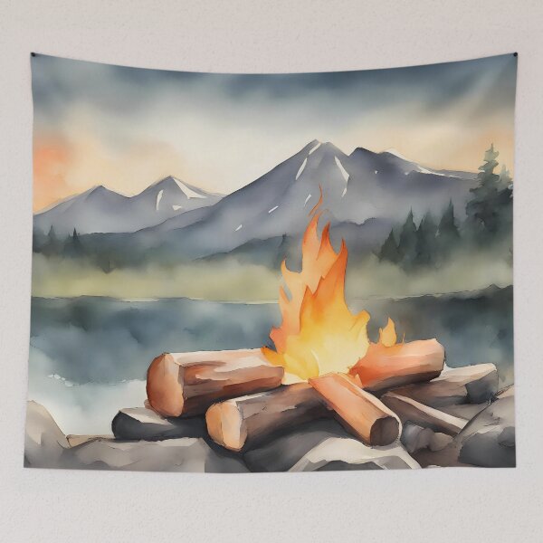 Item preview, Campfire on Rocks by Mountain Forest Lake designed and sold by CalmnessbyChoice.