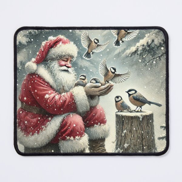 Item preview, Santa feeding birds Old-style watercolor painting designed and sold by Meandmyshop.