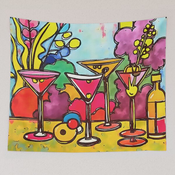 Item preview, Martini Glasses And Summer Flowers Black Outline Art designed and sold by taiche.