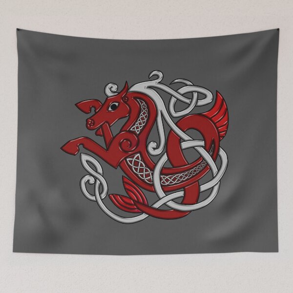 Item preview, Celtic Seahorse Hippocampus in Red and Silver designed and sold by DappledMoon.