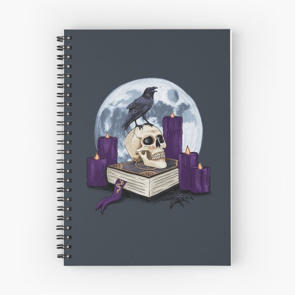 Item preview, Witch book with skull and raven at full moon designed and sold by InkofNocturna.