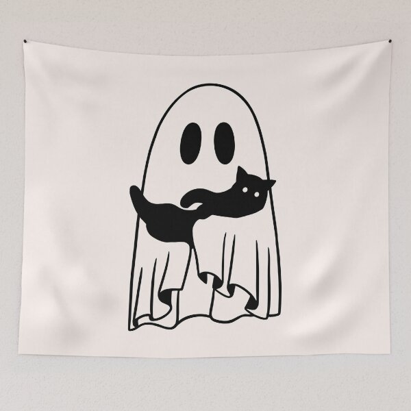 Item preview, ghost carries black kitten designed and sold by Neadoodles.