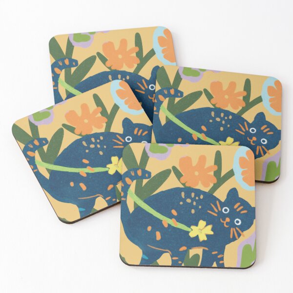 Item preview, Cat and flowers pattern  designed and sold by LUJI PATTERN ATELIER .