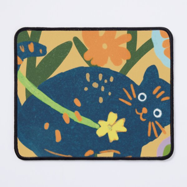 Item preview, Cat and flowers pattern designed and sold by LUJI PATTERN ATELIER .