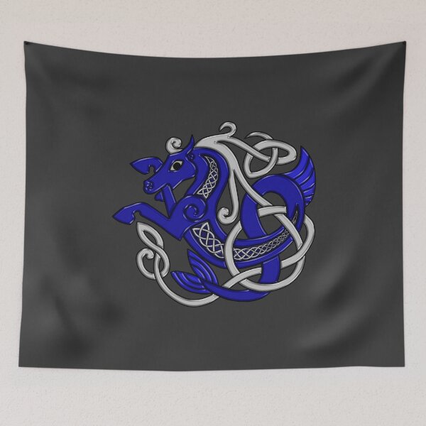 Item preview, Celtic Seahorse Hippocampus in Blue and Silver designed and sold by DappledMoon.
