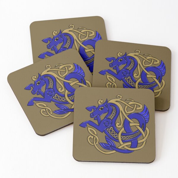 Item preview, Celtic Seahorse Hippocampus in Blue and Gold designed and sold by DappledMoon.