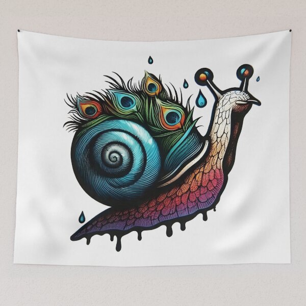 Item preview, Cute Snail, Tattoo & Watercolor Art style with Peacock Feathers designed and sold by SomniferumWars.
