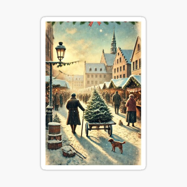 Artikel-Vorschau von Weihnachtsmarkt Aquarell Malerei im alten Stil, designt und verkauft von Meandmyshop.