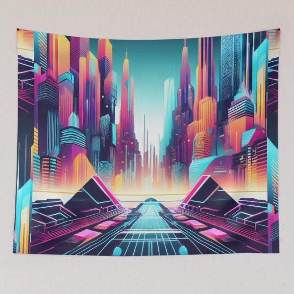 Item preview, Neon Futuristic Cyber Cityscape designed and sold by RaiyaTees.