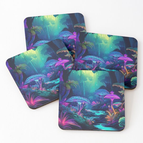 Item preview, Glowing Neon Forest with Luminous Mushrooms Fantasy Scene designed and sold by RaiyaTees.