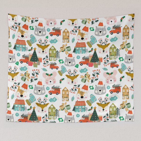 Item preview, Woodland Cute Christmas Festive Furry Friends White designed and sold by susycosta.