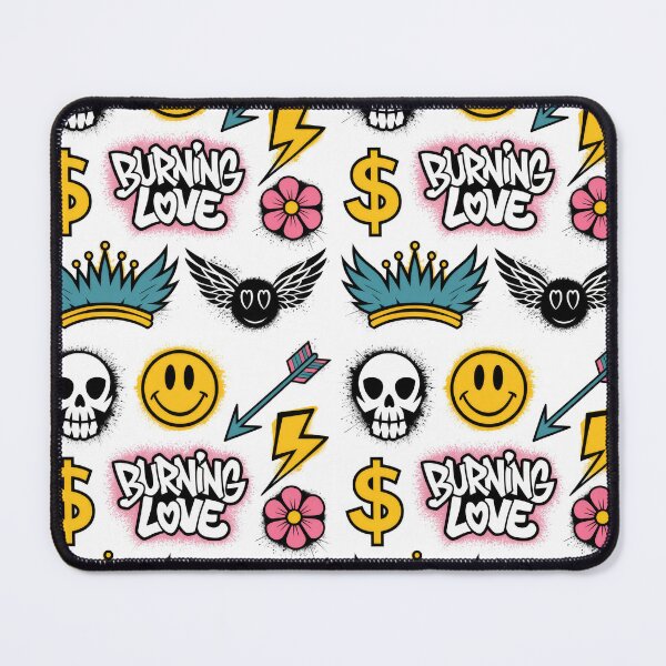 Artikelvorschau, Set mit Symbolen mit Totenkopf, Blitz, Lächeln, Herz, Krone, brennende Liebe entworfen und verkauft von paratynka.