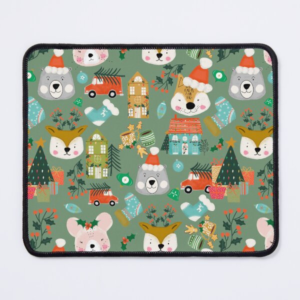 Item preview, Woodland Cute Christmas Festive Furry Friends Sage Green designed and sold by susycosta.