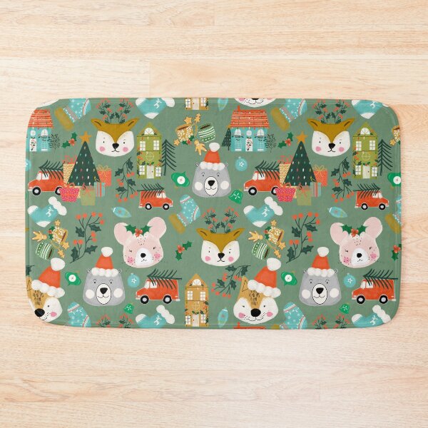 Item preview, Woodland Cute Christmas Festive Furry Friends Sage Green designed and sold by susycosta.