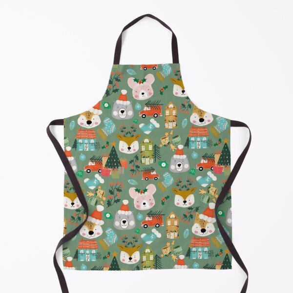 Item preview, Woodland Cute Christmas Festive Furry Friends Sage Green designed and sold by susycosta.