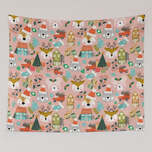 Item preview, Woodland Cute Christmas Festive Furry Friends Pink designed and sold by susycosta.