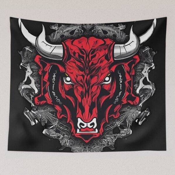 Item preview, "Fierce Red Bull Head Design - Bold Tribal Bull Artwork" designed and sold by MetalKrane.