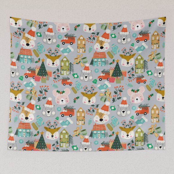 Item preview, Woodland Cute Christmas Festive Furry Friends Grey designed and sold by susycosta.